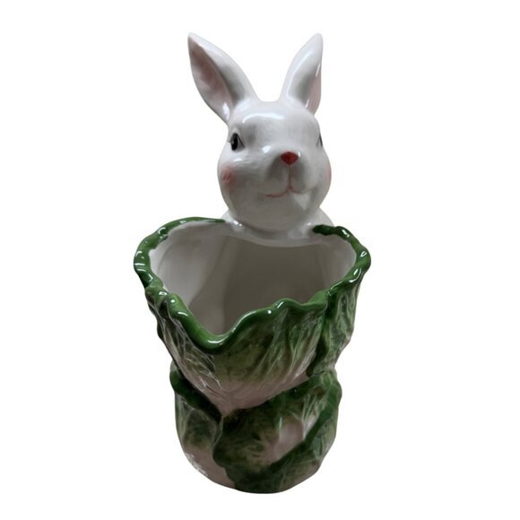 Ceramic Rabbit Holding Cabbage | Spring Decor | Cottagecore - Picture 2 of 7
